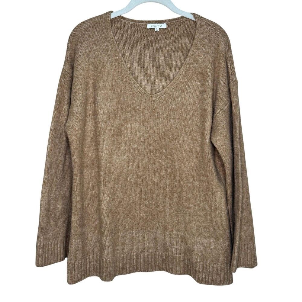 Z Supply Modern Sweater Small Brown V Neck High Low Hem Knit Pullover Cozy